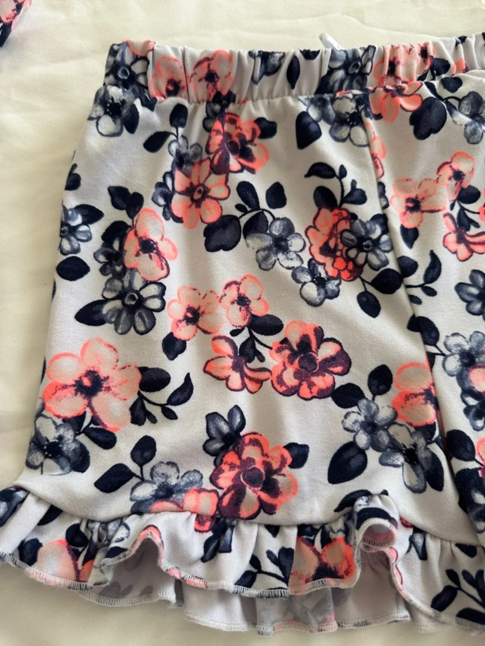 Little Lass White Tank & Ruffle Shorts Set with Pink and Navy Floral Print - Picture 8 of 9